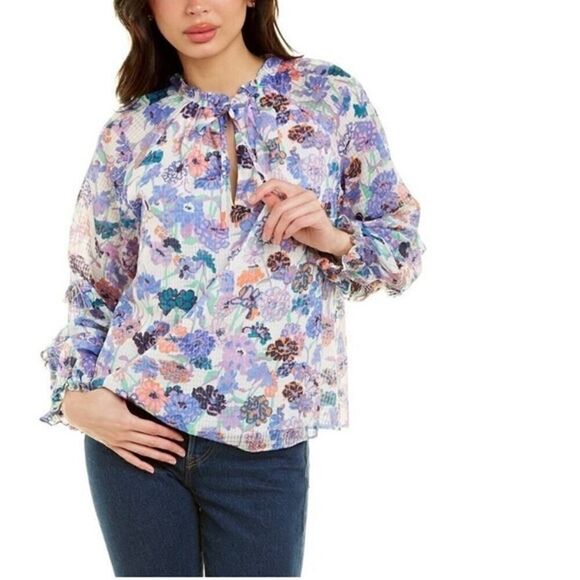 Tanya Taylor Floral Blouse Otis Top Size Small - Picture 1 of 8